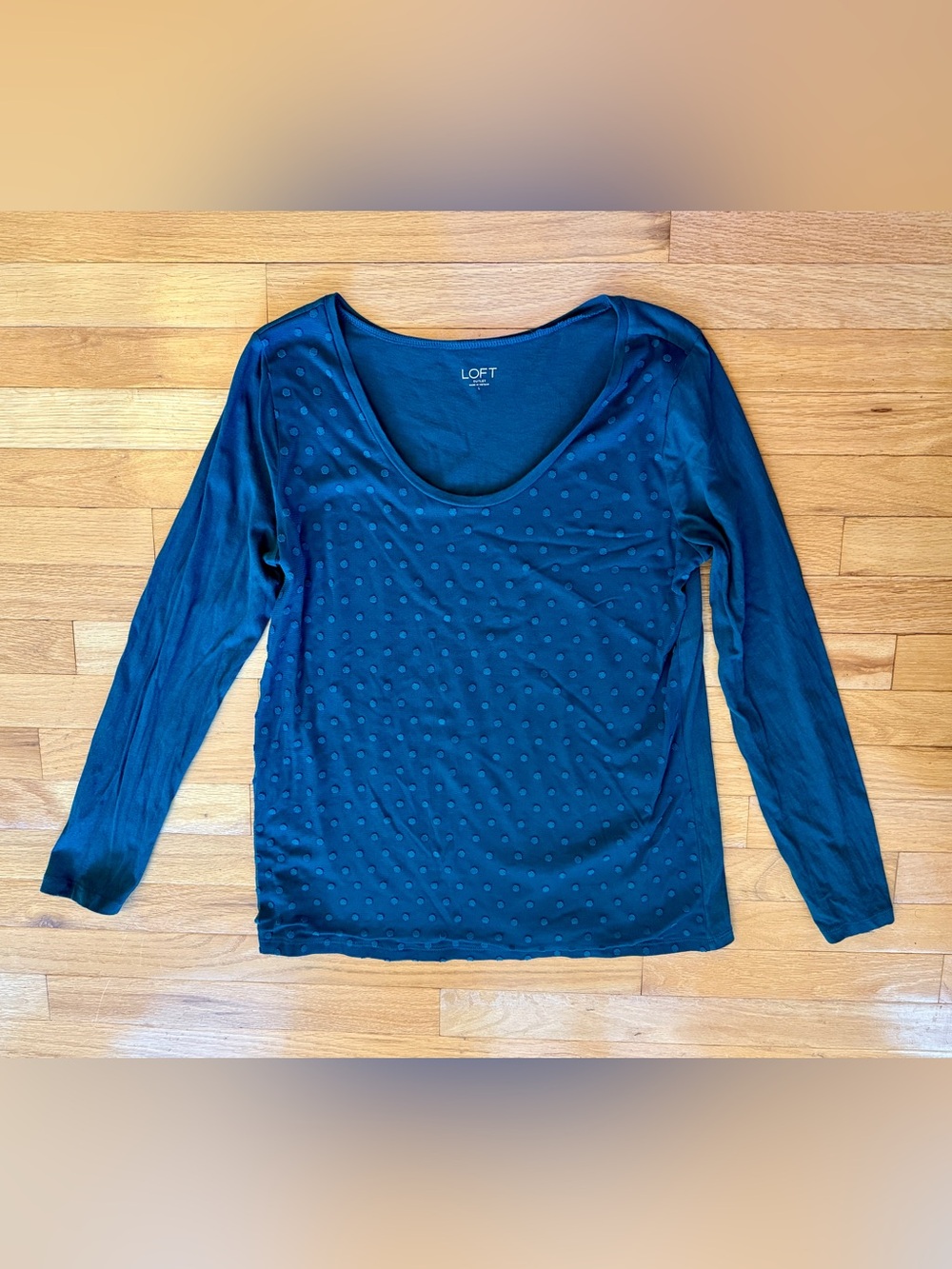 LOFT Jeweltone Green Long Sleeve Scoop Neck Dot-Textured Top